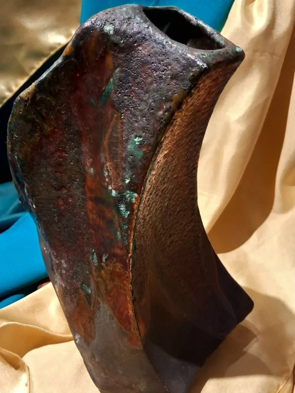 Signed contemporary studio raku art pottery piece